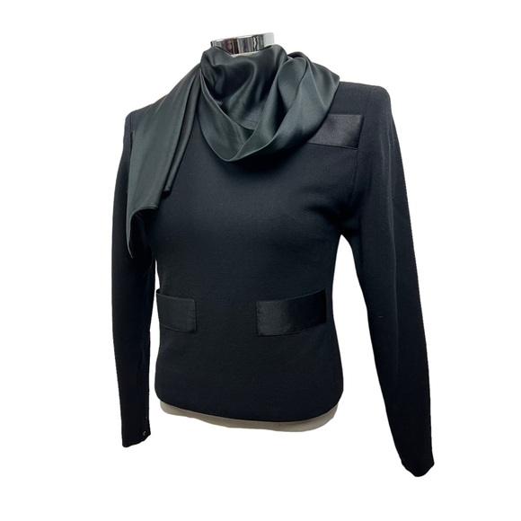 Rare Vtg 60s James Galanos Avant Garde Skirt Set Black Satin Neck Drape Sz 0 - Picture 2 of 10